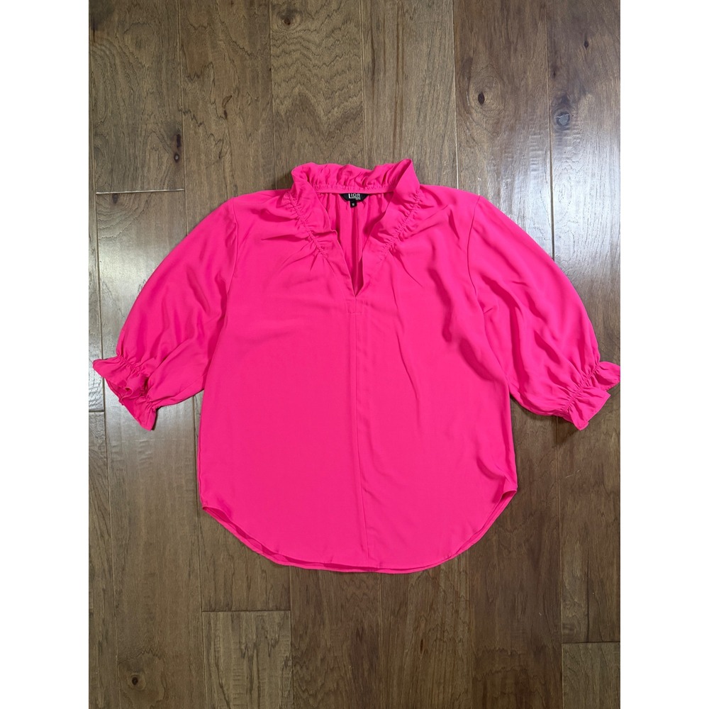 Lior Paris Harper Hot Pink Ruffle Neck Puff Sleeve Blouse Womens Medium M